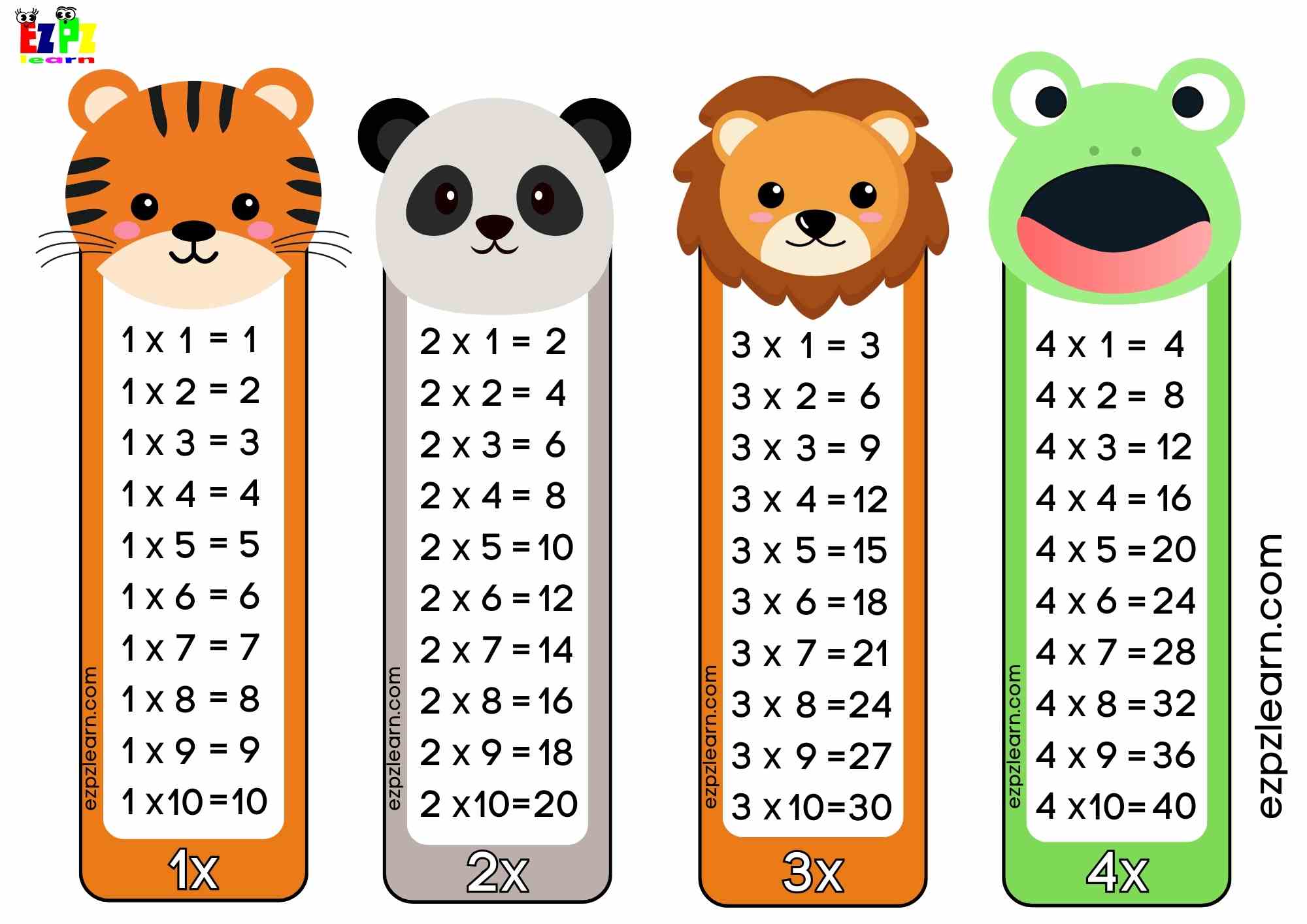 Fun Multiplication Times Table With Cute Animals For Kid s Math 1x 2x 